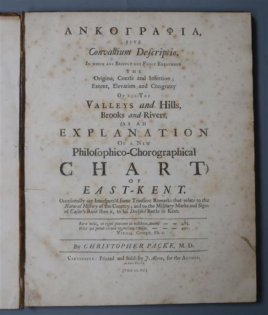 Packe, Christopher - Ankographia sive Convallium descriptio..., 1st edition, 4to, half calf, lacking folding map,